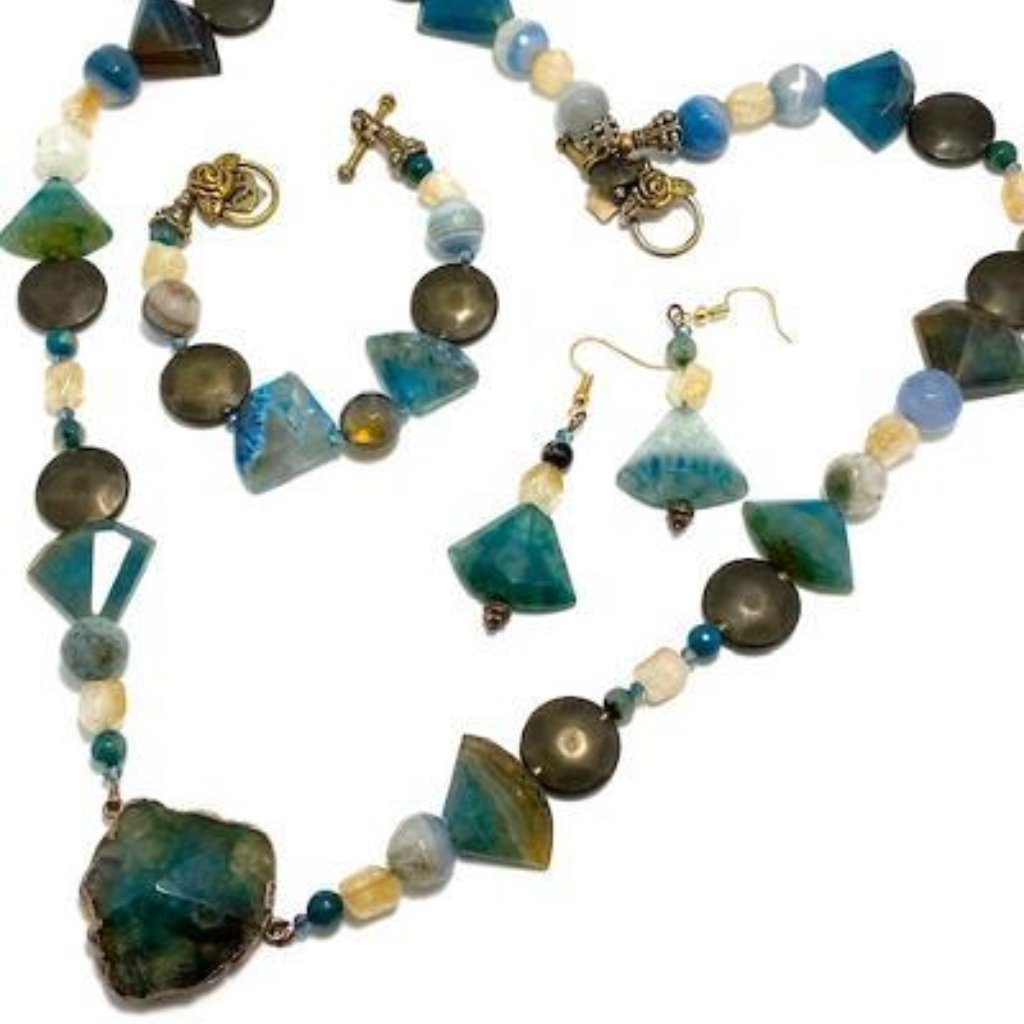 Handmade Jewelry Set By Surdigirl - Jewelry Set - Azurite, Azurite, Blue Agate